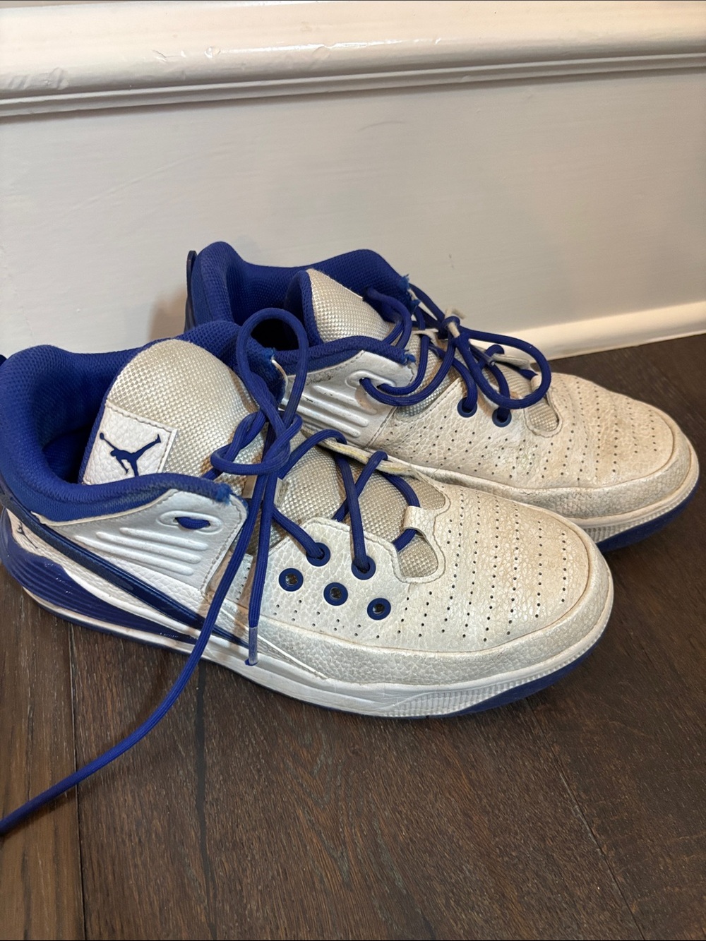 Jordan Kids White and Royal Blue Low-Top Basketball Sneakers